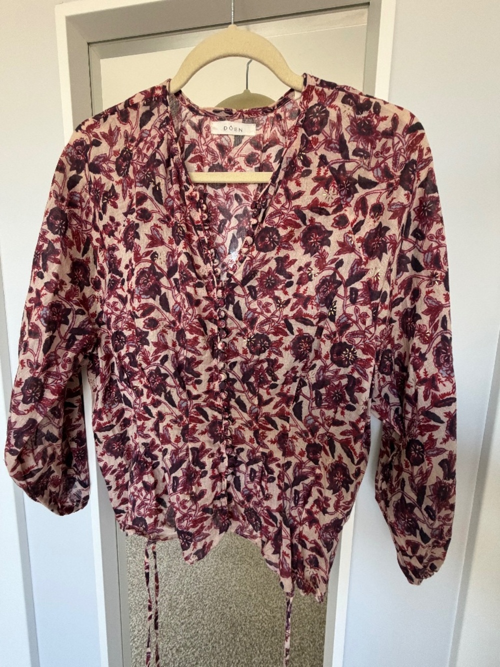 DÔEN Reina Blouse in Burgundy California Floral, size M